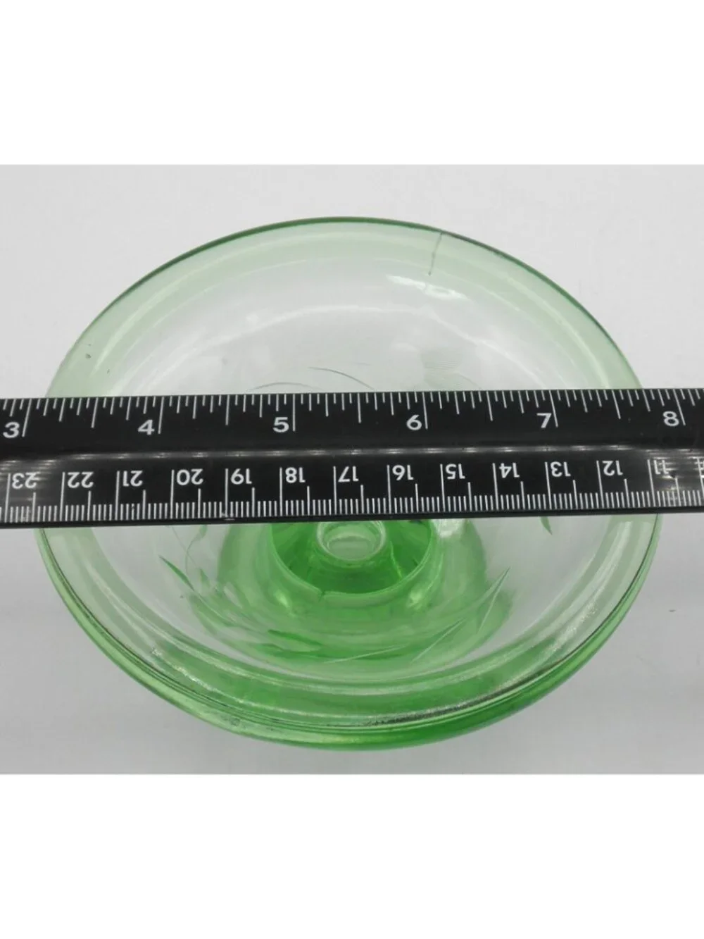 Etched Green Depression Glass Rolled Edge Console Bowl 2 Matching Candle Holders